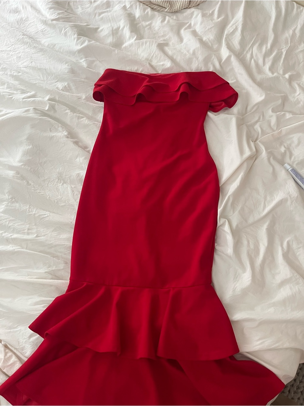 Lulu’s Red Off-Shoulder Ruffle Hem Dress - Picture 2 of 5